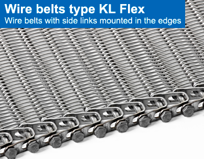 Wire belts type KL Flex. Wire belts with side links mounted in the edges