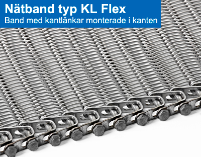 Nätband typ KL Flex. Band med kantlänkar monterade i kanten