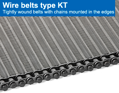 Wire belts type KT. Tightly wound belts with chains mounted in the edges